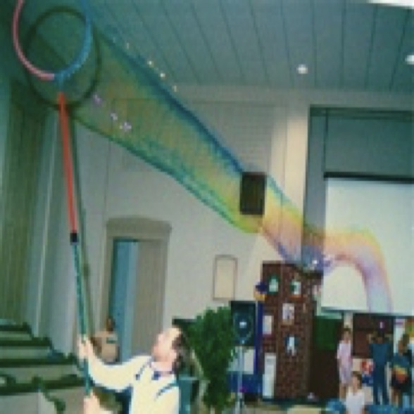 Mega Bubble Stretch with Big Boy Bartholomew bubble wand. Over 50 feet!!